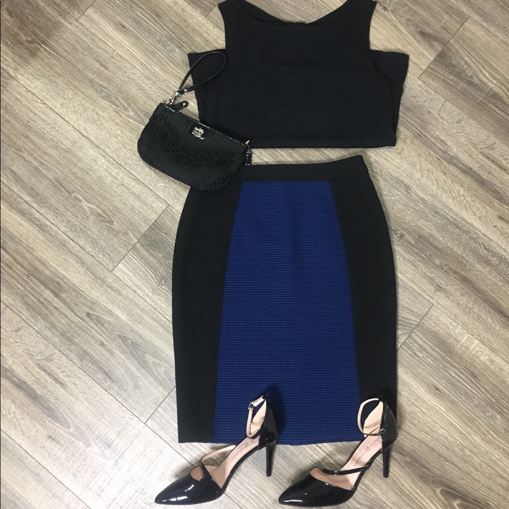 Halogen Black and Blue Seamed Pencil Skirt (Sz 2)